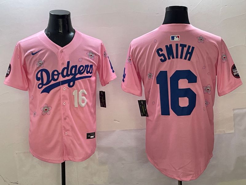 Men Los Angeles Dodgers #16 Smith Pink Sakura Edition 2025 Nike MLB Jersey style 5->los angeles dodgers->MLB Jersey
